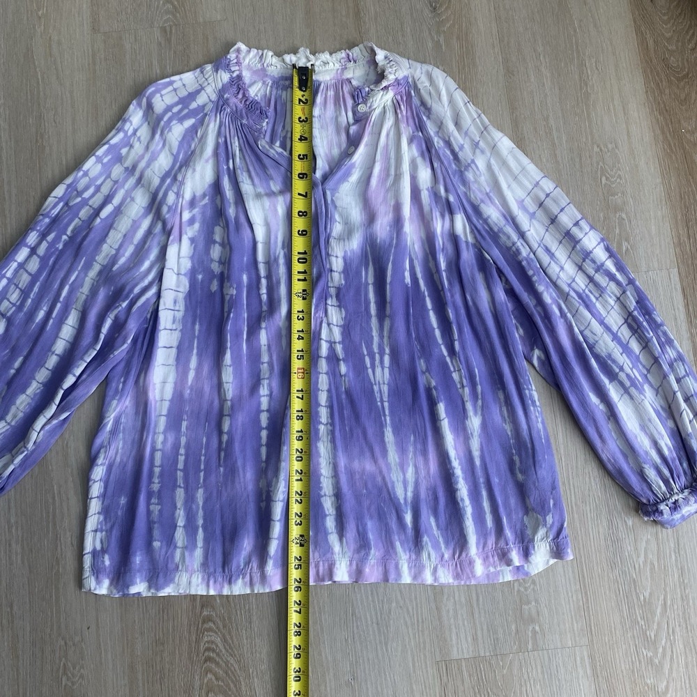 Raquel Allegra Tie Dye Poet Peasant Boho Blouse Purple White Viscose Sz 3 Large - Picture 6 of 9